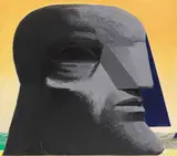 Horst Antes, großer grauer kopf mit blauer florentiner Kappe, 1978/79, Acrylic on canvas