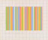 Bridget Riley, Short movement using double widths green, red, blue and yellow, 1983, Gouache