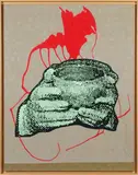 S.H. - oder wann zählen die Punkte? by Sigmar Polke, Mischtechnik auf Carberol behandeltem Dekorstoff, sold Jun 2017