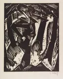 Frau unter Bäumen by Karl Schmidt-Rottluff, 1914, Woodcut, sold Jun 2017