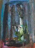 Neo Rauch, Männchen vor Industrielandschaft, 1988, Oil