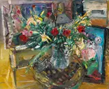 Bernhard Heisig, Atelierstillleben mit Blumenbouquet