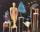Elvira Bach, Interieur mit weiblichem Akt, 1989, Acrylic on canvas