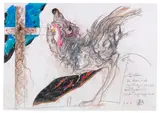 Horst Janssen, So, Kerstin der Herr is ab, der Schwanz is schlapp nur Pegasus macht trapp trapp trabb, 1993, Colored chalk drawing