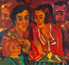 Peter August Böckstiegel, Selbstporträt mit Familie und Ehepaar Ruck, Um 1924, Oil on canvas