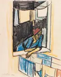 Max Pechstein, Frau am Fenster (Monte Rosso), 1924, Chalk drawing