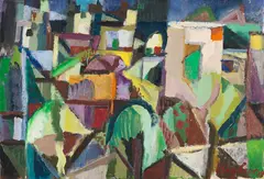 Eduard Bargheer, Häuser, 1949, Oil on paper