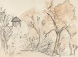 Otto Mueller, Bergige Landschaft mit kleinem Haus, Um 1925, Colored chalk