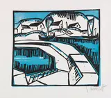 Dünen und Mole by Karl Schmidt-Rottluff, 1917, Farbholzschnitt auf dünnem elfenbeinfarbenem Bütten, sold Jun 2017