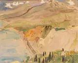 Blick auf die Küste und den Strand bei Taormina by Erich Heckel, 1936, Watercolor, sold Jun 2017