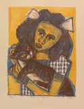 Otto Dix, Mädchen mit Katze II (Kopf Schräg), 1956, Lithograph in colors