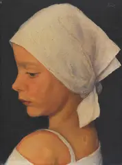 Bruno Breil, Mädchen mit Kopftuch, Wohl 1930/40, Oil on panel