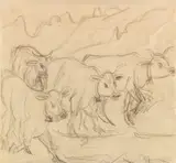 Kühe im Gebirge by Ernst Ludwig Kirchner, 1937, Pencil, sold Jun 2017