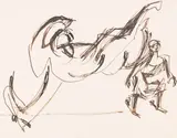 Reiterin vor einem gestürzten Pferd by Ernst Ludwig Kirchner, 1928, Pen and ink drawing, sold Jun 2017