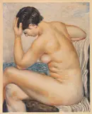 Giorgio de Chirico, Bagnante seduta, 1931, Etching and aquatint in colors