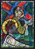 Albert Birkle, Simon hilft Jesus das Kreuz zu tragen (Farbentwurf für ein Bleiglasfenster), Um 1958, Mixed media