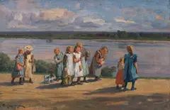 Friedrich Kallmorgen, Die Schule ist aus, 1916, Oil on canvas