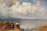 Josef Wopfner, Fischer und Mönche am Ufer