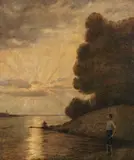Hans Thoma, Sonnenuntergang am Oberrhein, 1916, Oil on panel