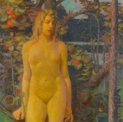 Erich Erler, Stehender weiblicher Akt im Garten, Um 1900, Oil on canvas