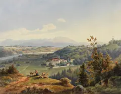 Alois Flad, Ansicht von Kloster Schäftlarn, 1838, Watercolor