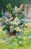 Eugène Henri Cauchois, Fliederzweige und Stockrosen, Um 1900, Oil on canvas