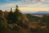 Eduard Schleich d. Ä., Chiemseelandschaft mit Aussicht auf die bayrischen Alpen, Um 1850, Oil on canvas