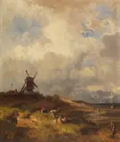 Adolf Heinrich Lier, Küstenlandschaft mit Windmühle, 1874, Oil on panel