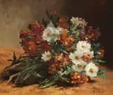 Eugène Henri Cauchois, Strauß mit Margeriten und Goldlack, Um 1900, Oil on canvas
