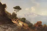 Ascan Lutteroth, Italienische Küstenlandschaft, im Hintergrund die Berge von Capri, Ca. 1870, Oil on canvas