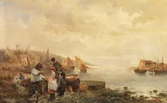 Emile Rovier, Am Strand des Fischerdorfes, Um 1900, Oil on panel