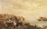 Emile Rovier, Am Strand des Fischerdorfes, Um 1900, Oil on panel