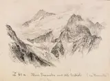 Edward Theodore Compton, 2 Bll.: Blick auf die Presanella. Bei der Villerspitze, Ca. 1880, Pen and India ink drawing