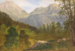 Martin Martin, Blick auf das Hohe Brett und den Jenner am Königsee, 1844, Oil on paper