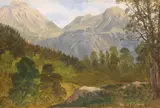 Martin Martin, Blick auf das Hohe Brett und den Jenner am Königsee, 1844, Oil on paper