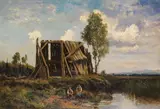 Fritz Halberg-Krauss, Rastende Torfstecher im Dachauer Moos, Ca. 1900-1930, Oil on cardboard