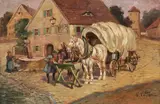 Wilhelm Velten, Fuhrwerk am Dorfbrunnen, Ca. 1900-1920, Oil on panel