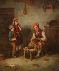 Schuster mit zwei Kindern by Mark William Langlois, Um 1900, Oil on canvas, sold May 2017
