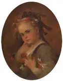 Jakob Grünenwald, Blumenmädchen, 1865, Oil on cardboard