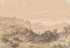 Alexius Geyer, Südliche Landschaft, Ca. 1840, Pencil drawing