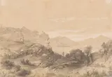 Alexius Geyer, Südliche Landschaft, Ca. 1840, Pencil drawing