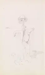 2 Bll.: Vogelscheuchen by Carl Spitzweg, 1858, Pencil drawing, sold May 2017