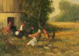 Felix Höpner, Hühnerhof, Oil on panel