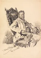 Hermann Emil Pohle, Porträt des Malers Joseph Willroider (1838-1915), 1888, Pencil drawing