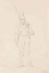 Peter von Hess, Bayerischer Infanterist mit Raupenhelm, Ca. 1813-1815, Pencil drawing