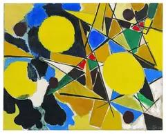 Ernst Wilhelm Nay, Drei gelbe Scheiben, 1954, Oil on canvas