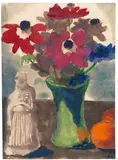 Emil Nolde, Anemonen in grüner Vase, Orangen und eine Skulptur, Um 1925/1930, Watercolor
