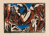 Zwei Badende am Bergsee by Ernst Wilhelm Nay, 1938, Woodcut in colors, sold Dec 2016