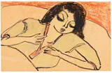 Erich Heckel, Liegende Frau im Bett, Ca. 1911, Colored chalk
