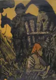 Otto Mueller, Zigeunerfamilie am Planwagen, 1926, Lithograph in colors